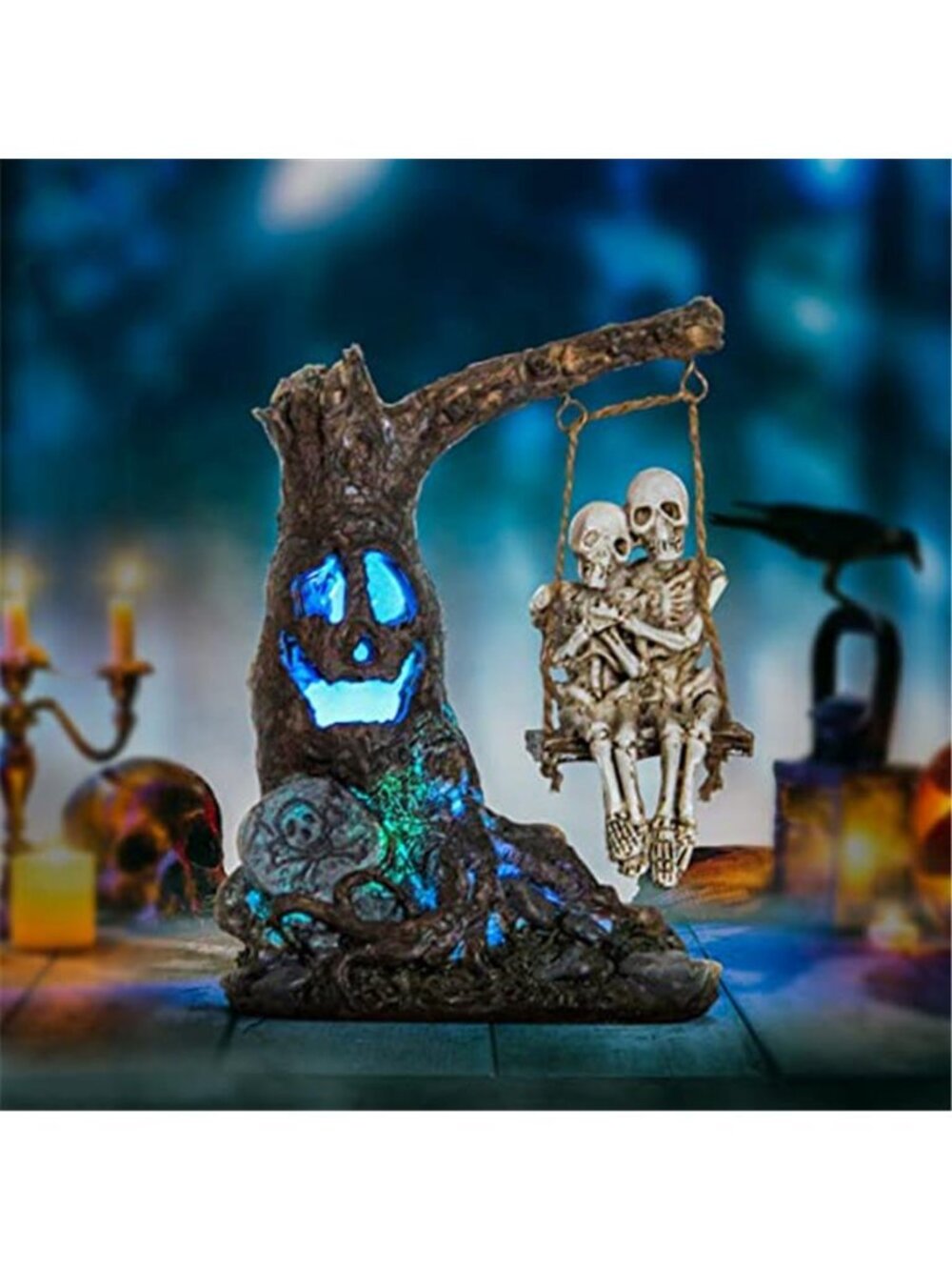 Halloween Skull Statue with Spooky LED Light for Home Indoor Decorations